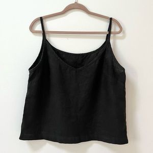Linenfox 100% linen black oversize strappy tank top cami camisole
